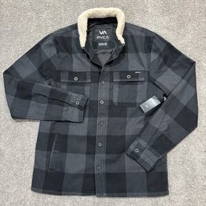 RVCA Chore Range Shacket Mens S Multi Plaid Lined Sherpa Collared Button Front